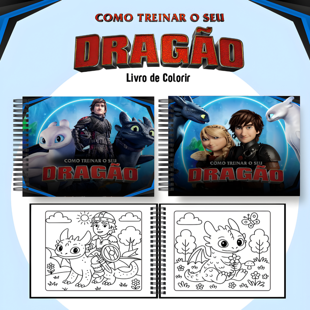 Livro de Colorir Folha GROSSA 180g Como Treinar Seu Dragão 50 Páginas / PROMOÇÃO