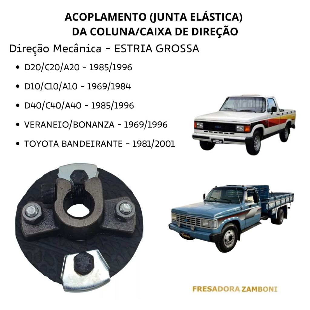 Acoplamento (Junta Elástica) da Caixa de Direção para Chevrolet D20 / C20 / A20 E D40 / C40 / A40