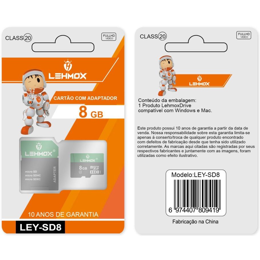 LEHMOX Cartão de Memória MicroSD Ultra Rápido 8GB LEY-SD8GB