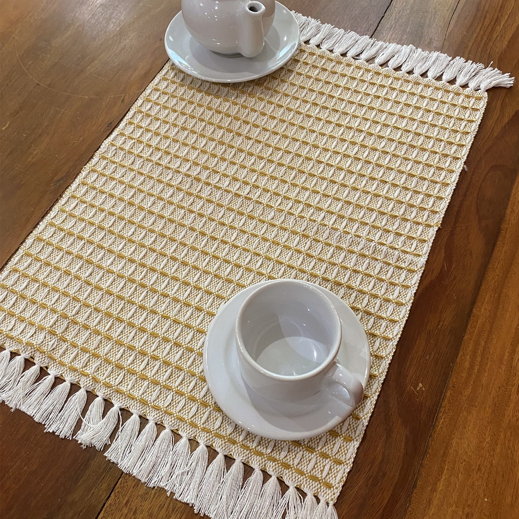 Kit Jogo Americano Mesa Posta Lugar Peça Mostarda Americana Algodão Artesanal 2 Pçs | 4 Pçs | 6 Pçs