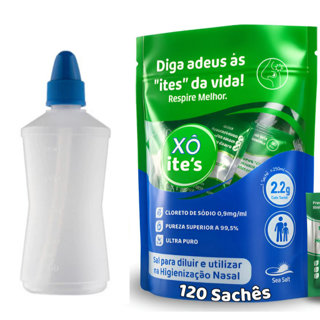 Soro Lavagem Nasal Em Pó Kit C/120- Frasco Lavador 250ml