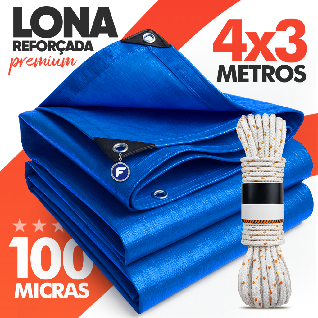 Lona Impermeavel 2x2 3x2 3x3 4x3 4x4 5x3 5x4 5x5 6x3 6x4 Construção Piscina Reforçada 100g + Corda