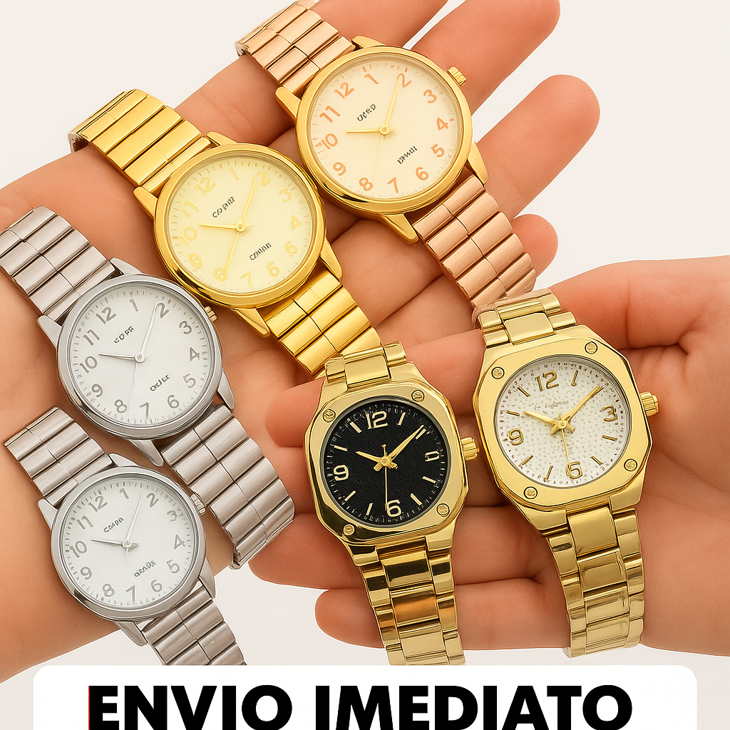 Relógio Feminino Á Prova D´agua Redondo Pulseira Elástica Analógico Pulseira em Aço