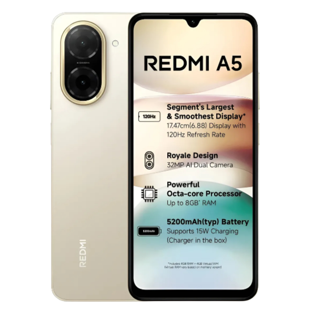 Smartphone Xiaomi Redmi A5 4G 128GB Sandy Dourado – Versão Global, Dual Chip, Tela 6.88" LTE