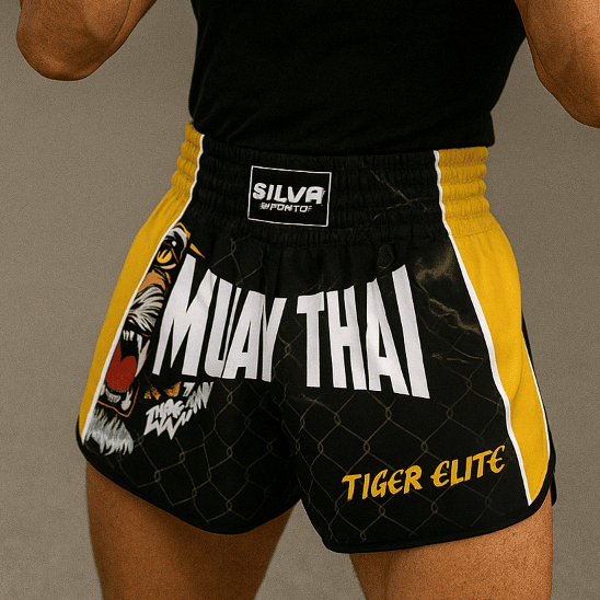 Short Muay Thai Tiger Elite Bermuda Calção Boxe MMA Kickboxing Masculino Feminino Treino Luta