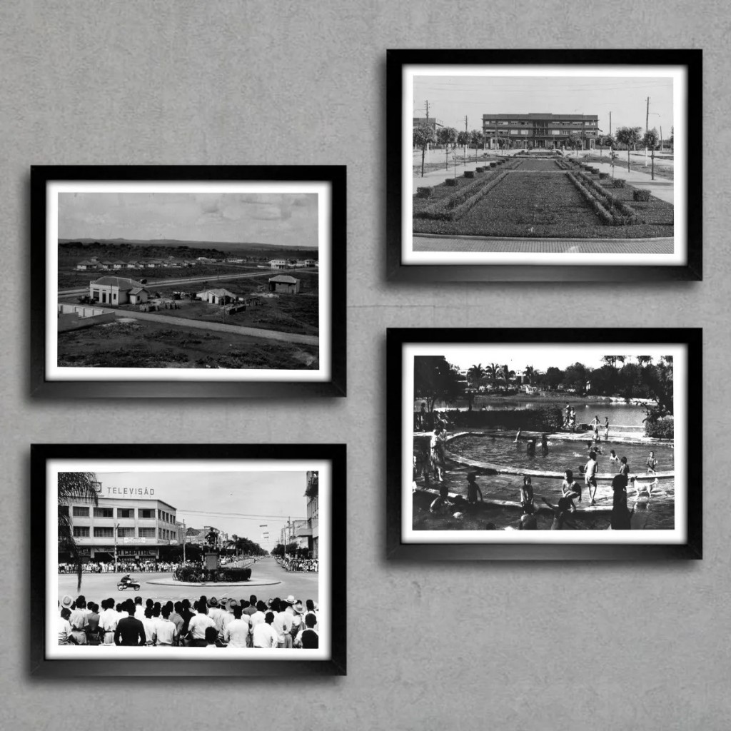 Kit 4 Quadros Decoração Goiânia Goiás Retrô Lembrança Cidade Foto Antiga