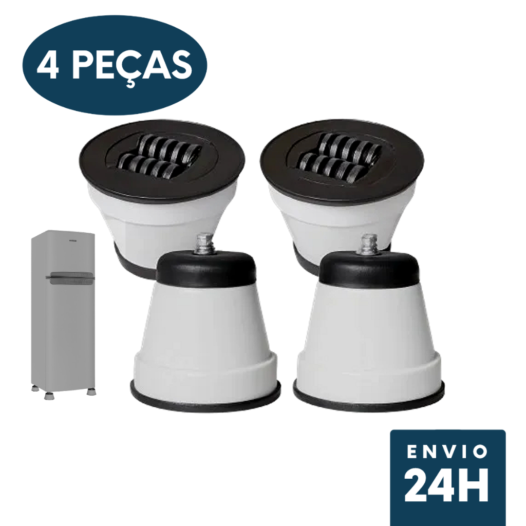 Pé Pézinho Base Rodizio Para Fogão Geladeira e Freezer Kit 4 Peças Branco 10cm