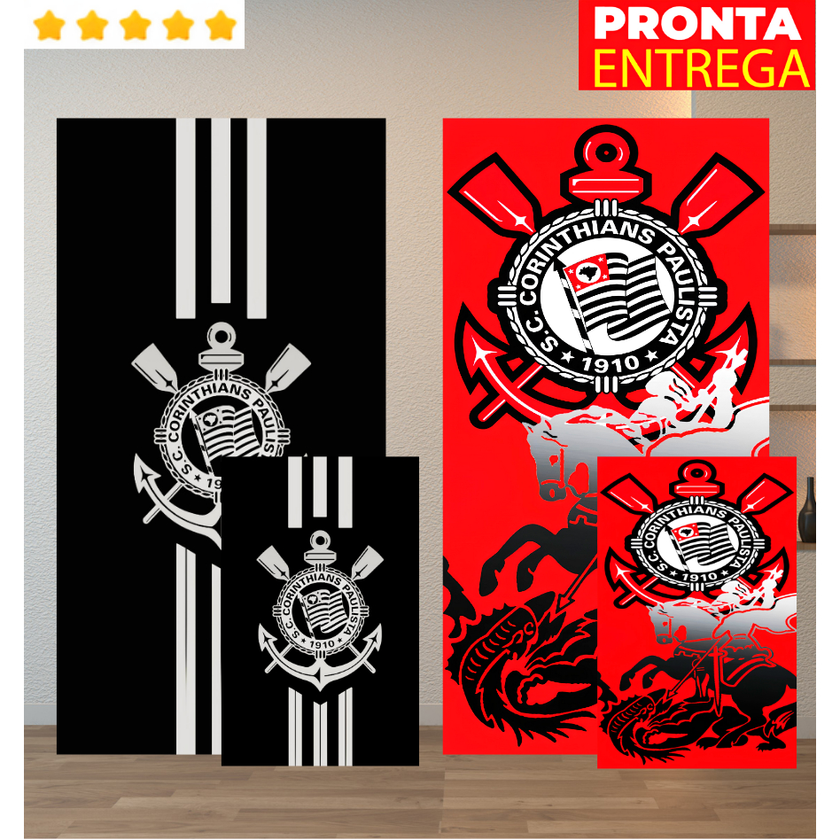 Toalha de Banho e Rosto/Mão Time Corinthians Timão Praia Piscina Felpa Estampada