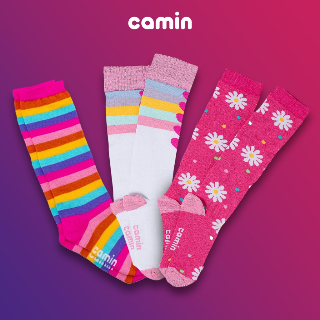 KIT 3 Pares Meia 3/4 Menina Infantil Cano Alto Delicada Várias Estampas Promoção Camin em Oferta na Shopee