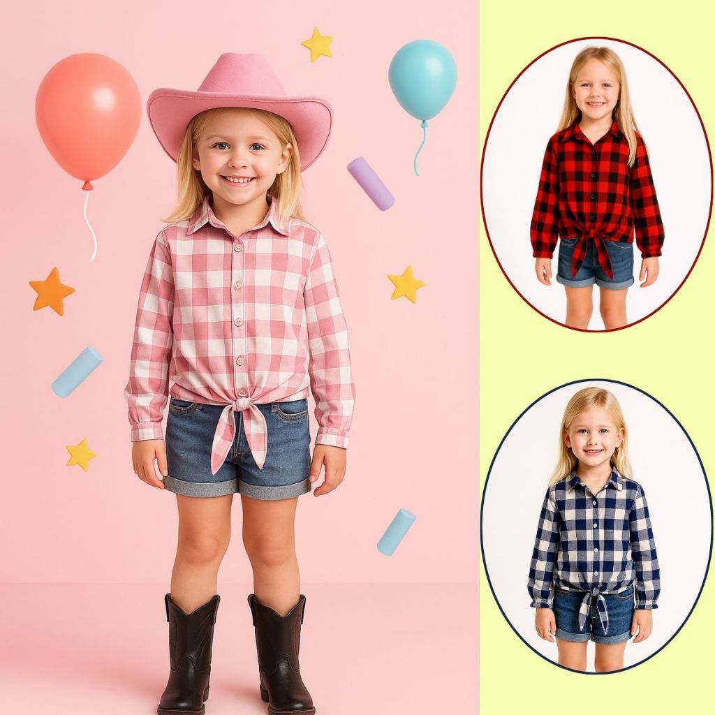 Camisa Xadrez Infantil Menina Festa Junina Rodeio Cowgirl Manga Longa Boiadeira Várias Cores em Oferta na Shopee