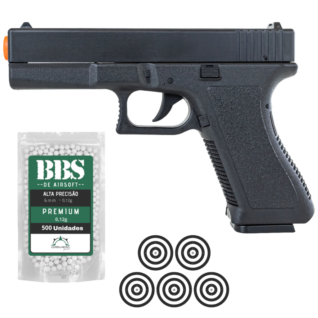 Pistola de Airsoft V307 Rossi Spring Mola 6mm + 500 BBs Cord + 05 Alvos Rossi em Oferta na Shopee