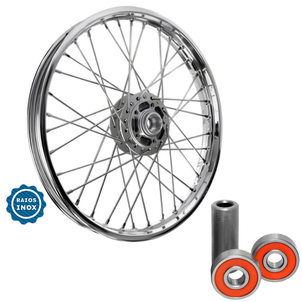 Roda Dianteira Titan Fan 150 160 2004 Áté 2013 Raiada 4mm Freio Disco C/ Rolamentos e Espaçador