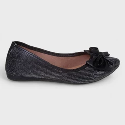 Sapatilha Infantil Feminina Com Laço Brilho Glitter Princesa Preto