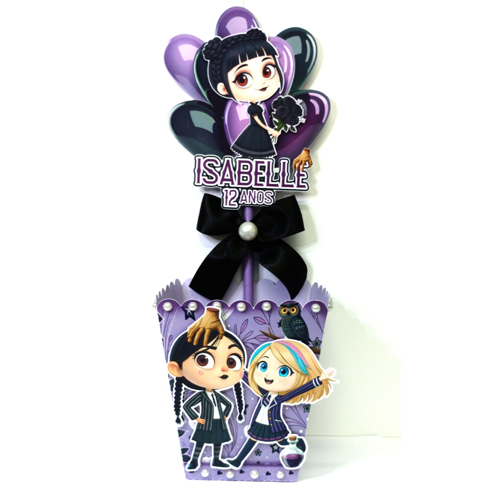 Kit Centro de mesa Cachepot Personalizado Wandinha. Festa-Lembrancinhas-Aniversario-Decoração
