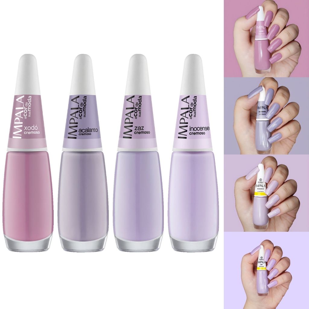 Kit 4 Esmaltes Impala Tons Lilás Pastel Esmalte 8ml em Oferta na Shopee