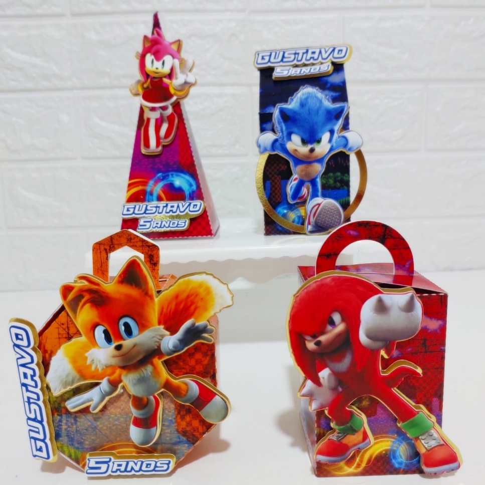 Kit Caixas Personalizadas Sonic 3D – Lembrancinhas Festa Infantil Gamer – Caixa Milk Cubo Pirâmide Super Sonic