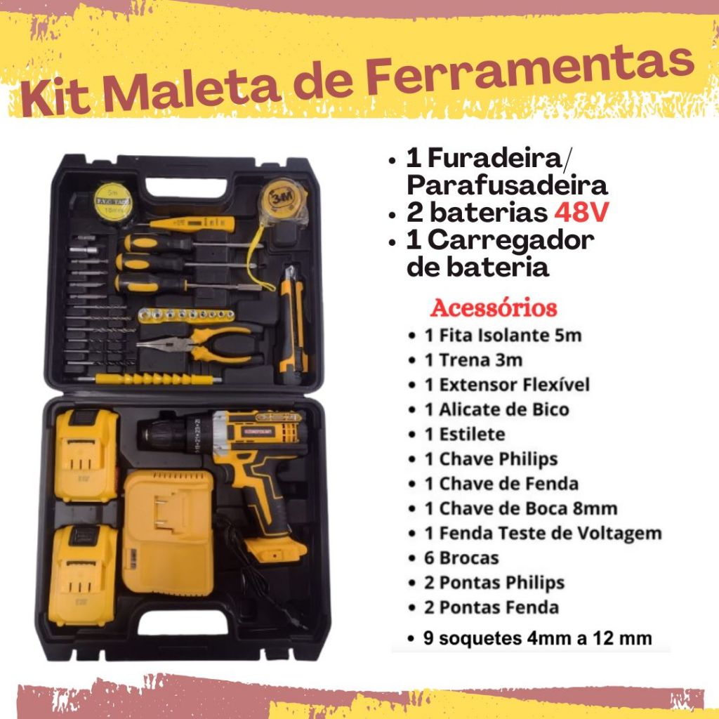 Mala Ferramentas Eletrica Furadeira Parafusadeira Ferramentas diversas a escolha