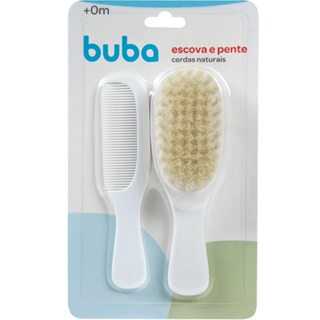 ESCOVA E PENTE CABELO INFANTIL BEBÊ CERDAS NATURAIS BRANCO BUBA menino / menina em Oferta na Shopee