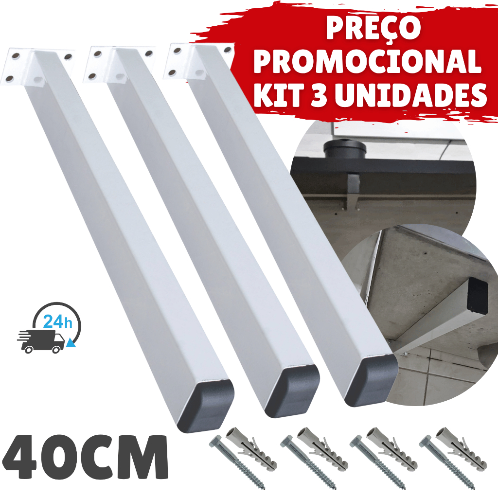 Kit 3 Grapa 40cm Para Pia Cozinha Suporte De Parafusar Para Mesa Bancada Tanque Pia Banheiro