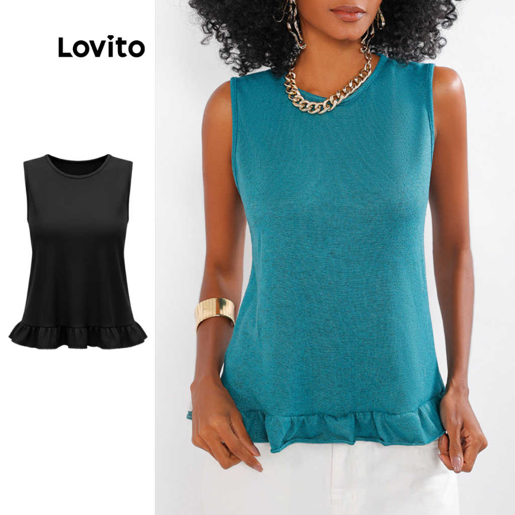 Lovito Regata Feminina com Detalhe Babado Barra LB506BRL536 em Oferta na Shopee