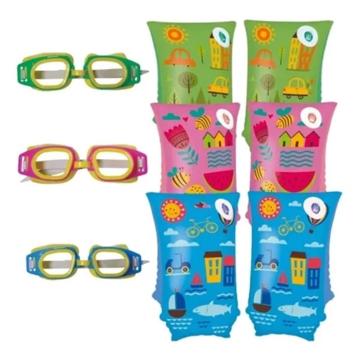 Kit Óculos de Natação +Bóia de Braços 50kg de6 a12 anos - ESCOLHA A COR - MENOR PREÇO em Oferta na Shopee