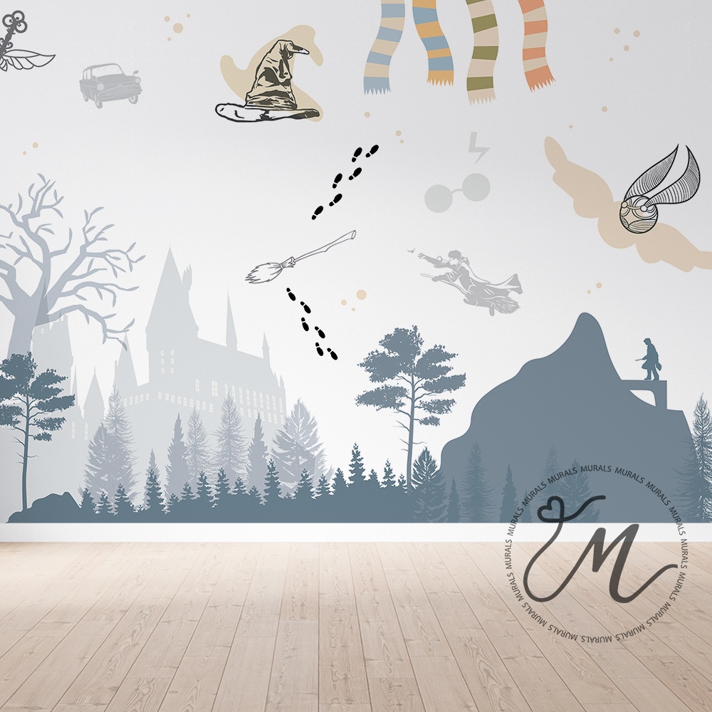 Papel de parede Infantil Harry Potter Mundo Bruxo e símbolos do filme