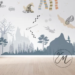 Papel de parede Infantil Harry Potter Mundo Bruxo e símbolos do filme