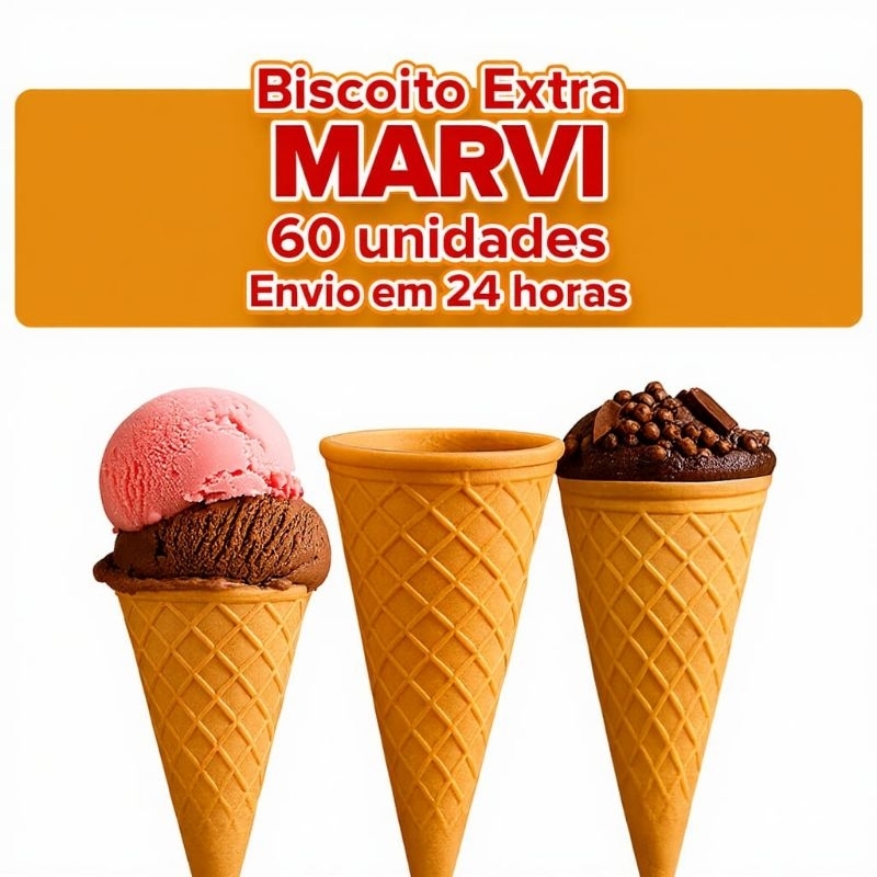 Casquinha Biscoito EXTRA Marvi para Sorvete ou Cone Crocante c/60 und