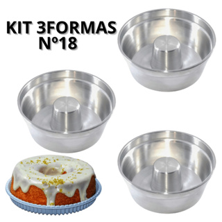 Kit 3 Formas de Bolo e Pudim 18cm – Alumínio de Alta Qualidade com Furo Central em Oferta na Shopee