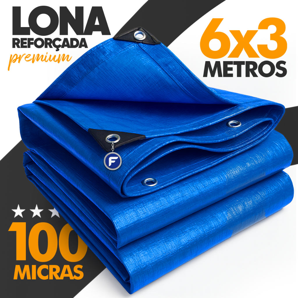 Lona Plástica de Proteção Cobertura Impermeável Azul 6x3 mts Multiuso Piscina Telhado Garagem Toldo