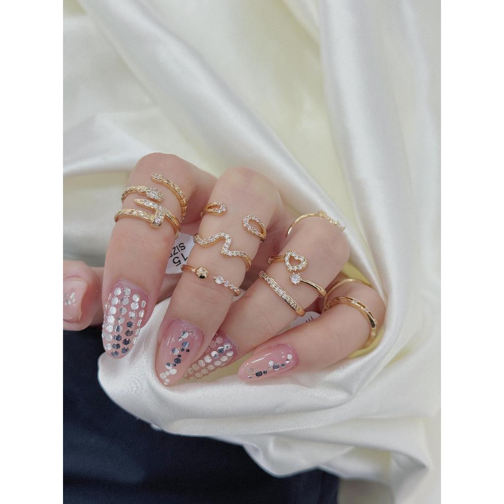 Kit 5pçs/Conjunto Anel de Articulação de Dedo Latão com Zircônia Feminino para Presente Varios Números