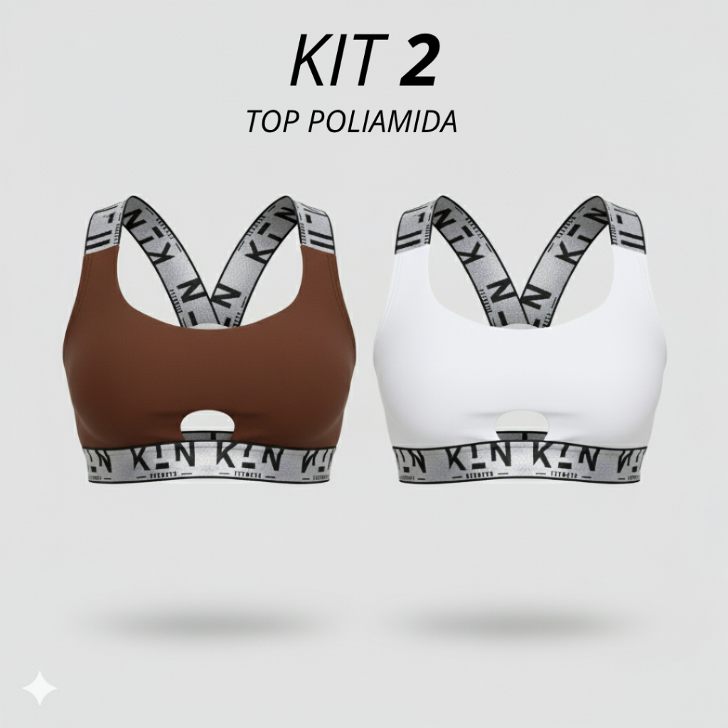 Kit 2 Top Feminino Poliamida Nadador Bojo Removível Alças Largas Alta Sustentação KLN
