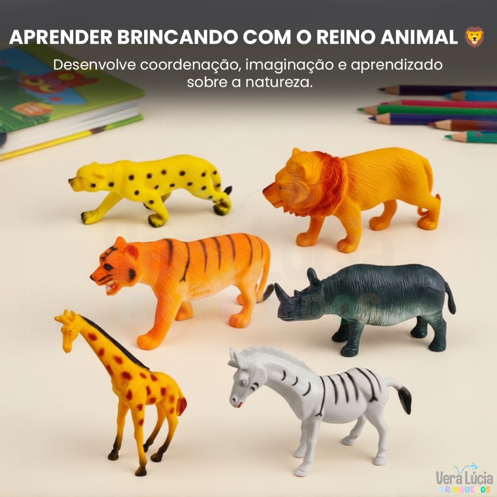 Kit 06 Animais da Selva Mini Brinquedos para Crianças de 2 anos Infantil Kit Zoológico Girafa Leão em Oferta na Shopee
