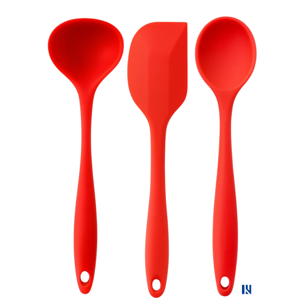 Kit Utensílios Silicone – Colher Concha Espátula Vermelho Antiaderente Resistente ao Calor