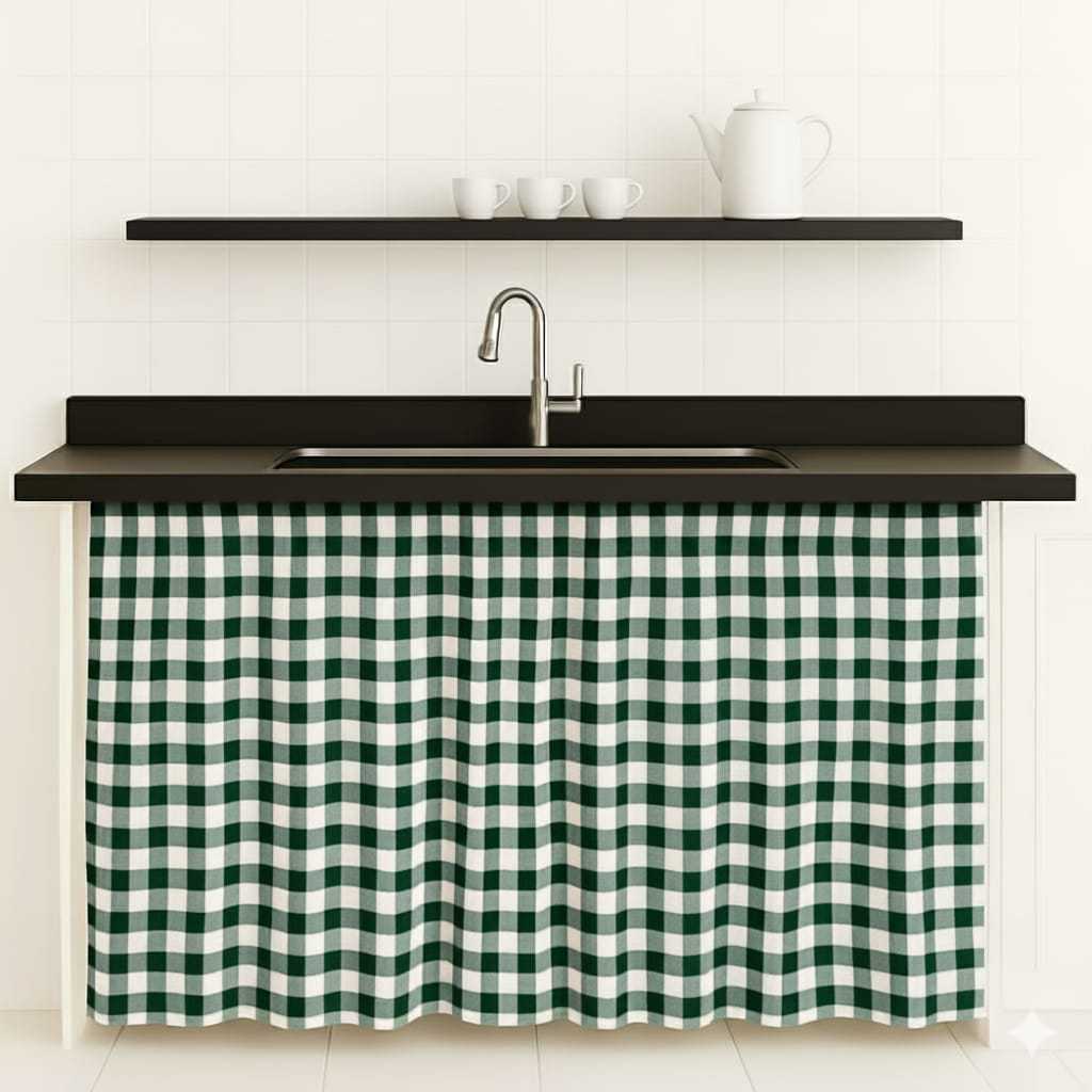 Cortina de Pia Verde Xadrez 0,80x1,40 Oxford  CortininhaCozinha Decorativa – Elegância e Praticidade em Oferta na Shopee