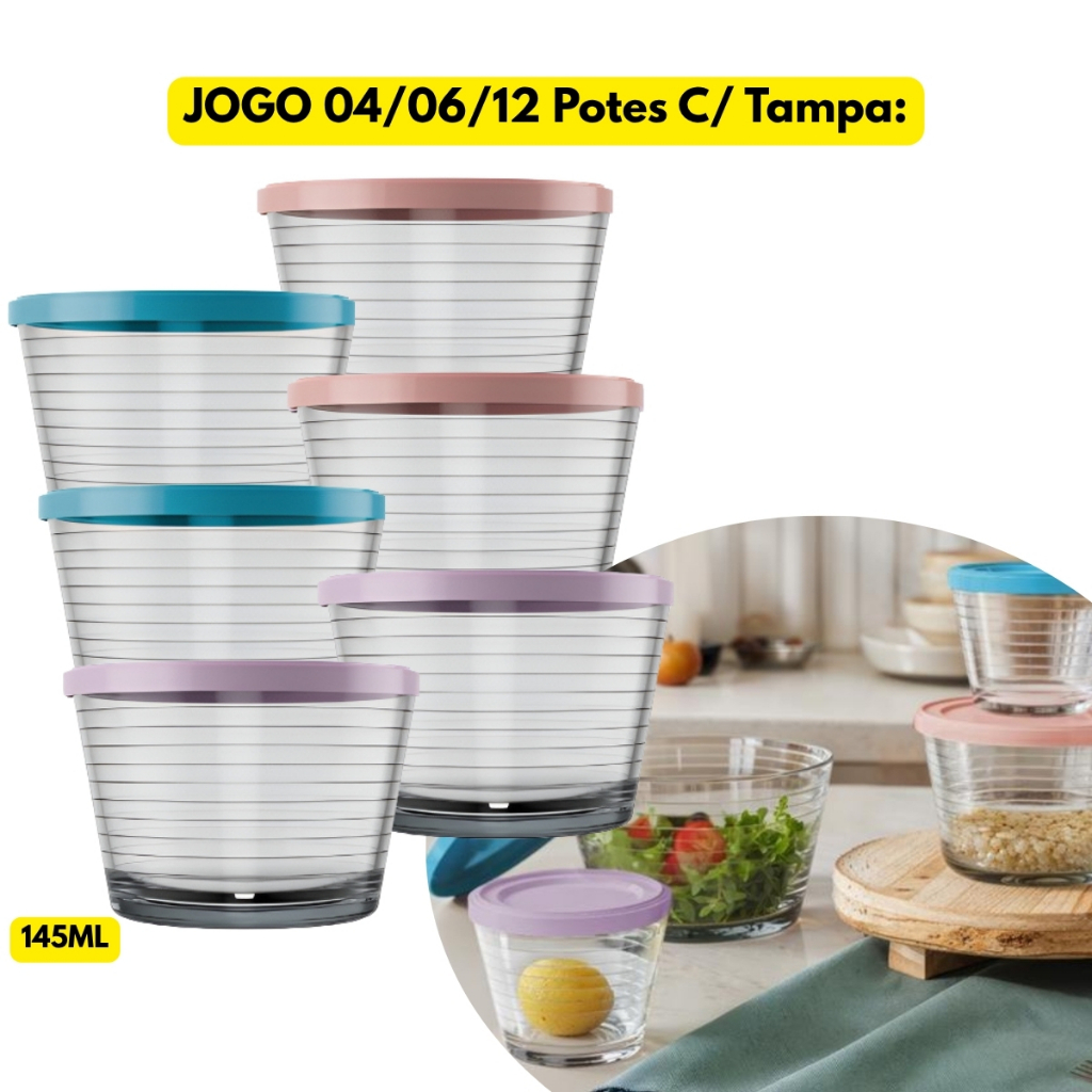 Jogo Kit 04/06/12 Potes C/ Tampa Vidro Pequeno 145ML Ginga Papinha Neném Bebê Tigela Armazenar Molho em Oferta na Shopee