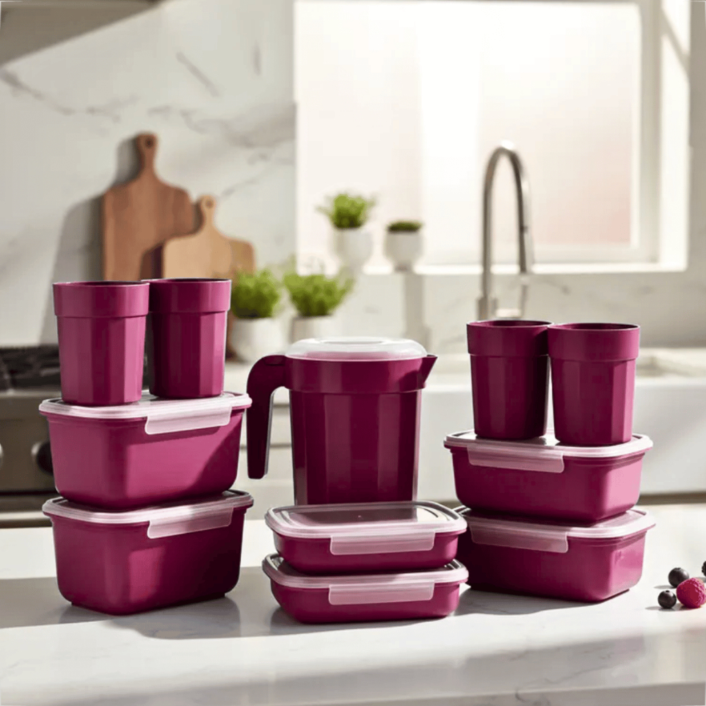 Kit 11 Peças Plásticas com Tampa Cristal Potes Copos e Jarra Completa para Cozinha em Oferta na Shopee