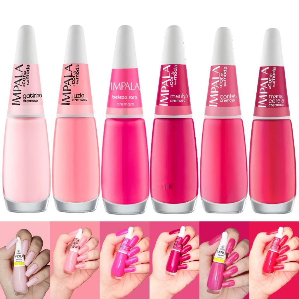 Kit 6 Esmaltes Impala Tons Rosa Esmalte Atacado Manicure