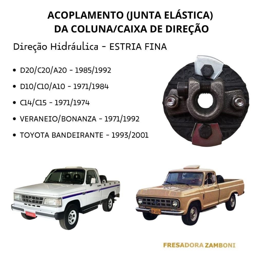 Acoplamento (Junta Elástica) Caixa de Direção para Chevrolet D20 / C20 / A20 E D10 / C10 / A10
