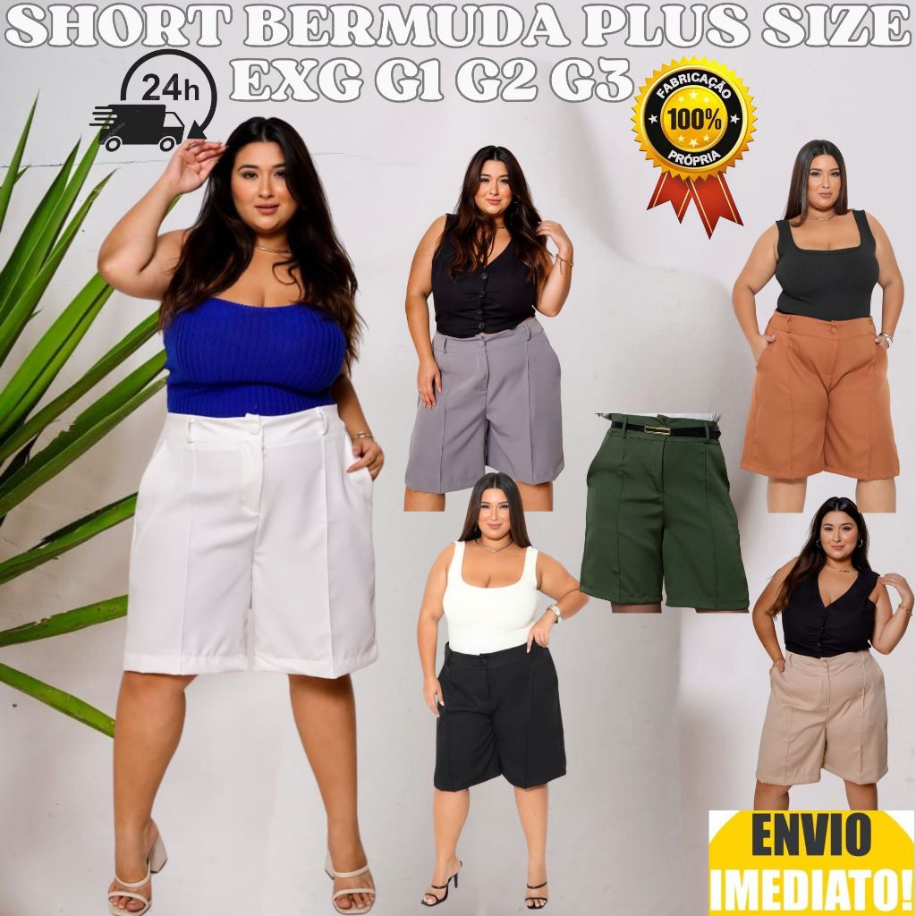 Short Bermudas Feminina  Plus Size EXG ao G3 Alfaiataria ENVIO IMEDIATO em Oferta na Shopee