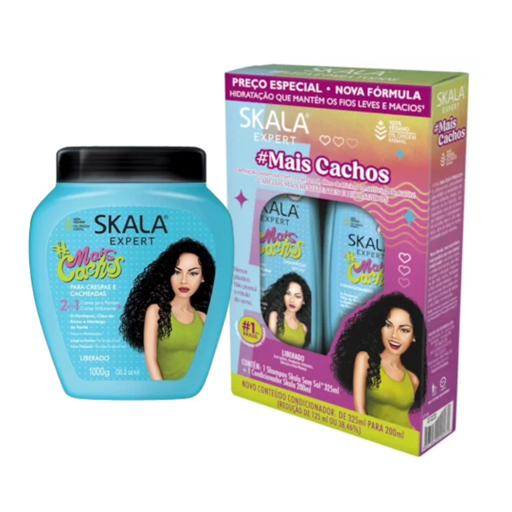 Kit Skala Mais Cachos Potão creme de pentear 1kg + shampoo 325ml e condicionador 200ml
