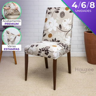 SPANDEX - Kit Capa Cadeira de Mesa Jantar | Tecido Resistente Importado Elástico com 4 6 8 Lugares Cores Estampas em Oferta na Shopee