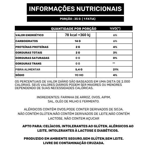 PÃO DE AIPIM ZERO GLÚTEN / ZERO LEITE / ZERO LACTOSE / ZERO AÇUCAR