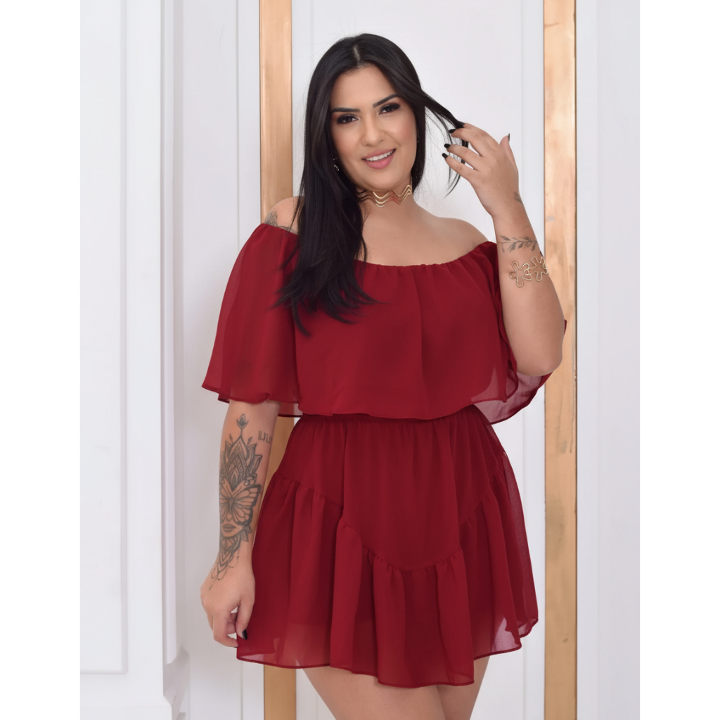 Macaquinho Vestido Curto Shortinho Ciganinha Ombro A Ombro