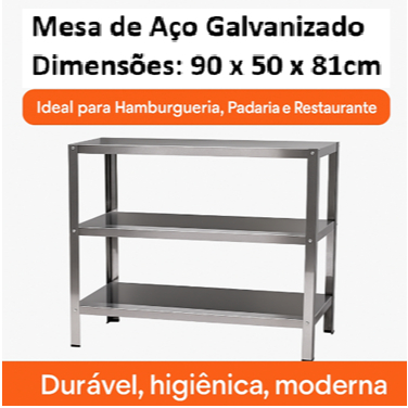 Mesa 3 Bandejas Auxiliar Aço Industrial Cozinha Multiuso Top em Oferta na Shopee