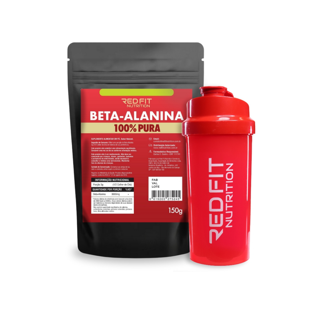 Beta-Alanina 150g Shaker Red 600ml - 100% Pura Matéria-Prima Importada - Red Fit Nutrition