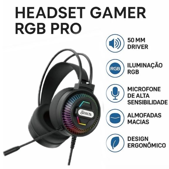 Headset Gamer RGB Pro USB  com Microfone Boom Som Potente para PC Notebook PS4 Jogos Live