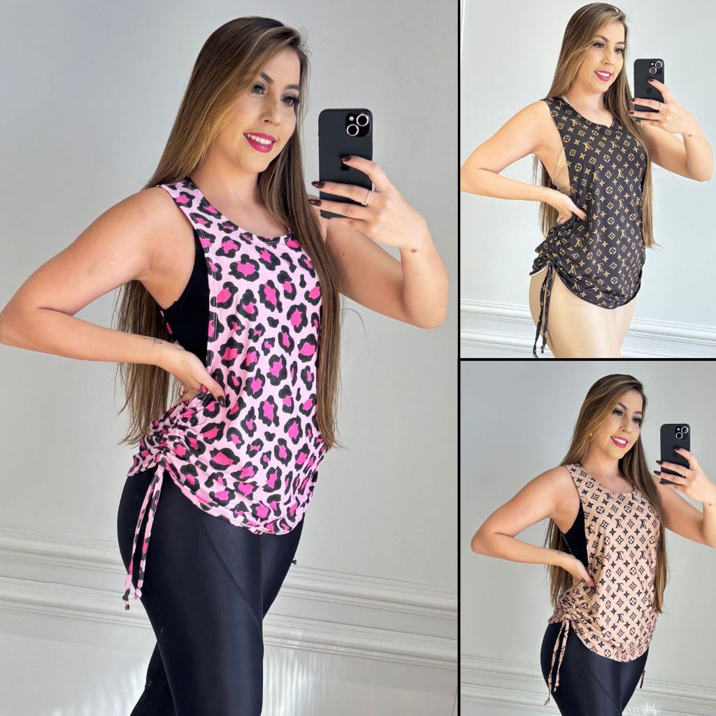 Regatas Feminina Fitness Academia Puxa) Veste Leggins Tapa bumbum Sport Tule Camisão Top Regata Treino Camiseta Dry Fit em Oferta na Shopee