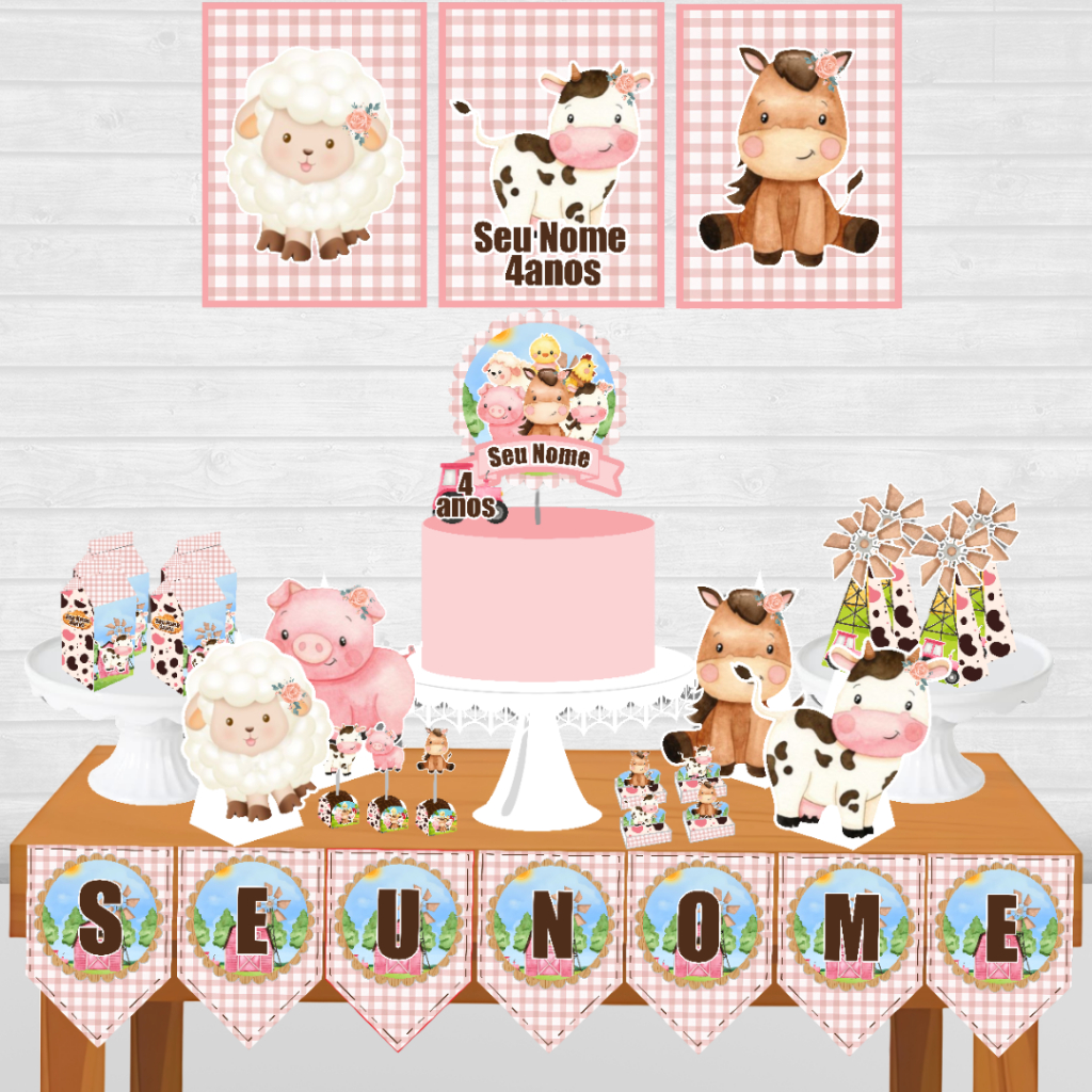 Kit Festa só um bolinho Fazendinha Menina personalizado/mesversário aniversário/ Lembrançinha 80 itens