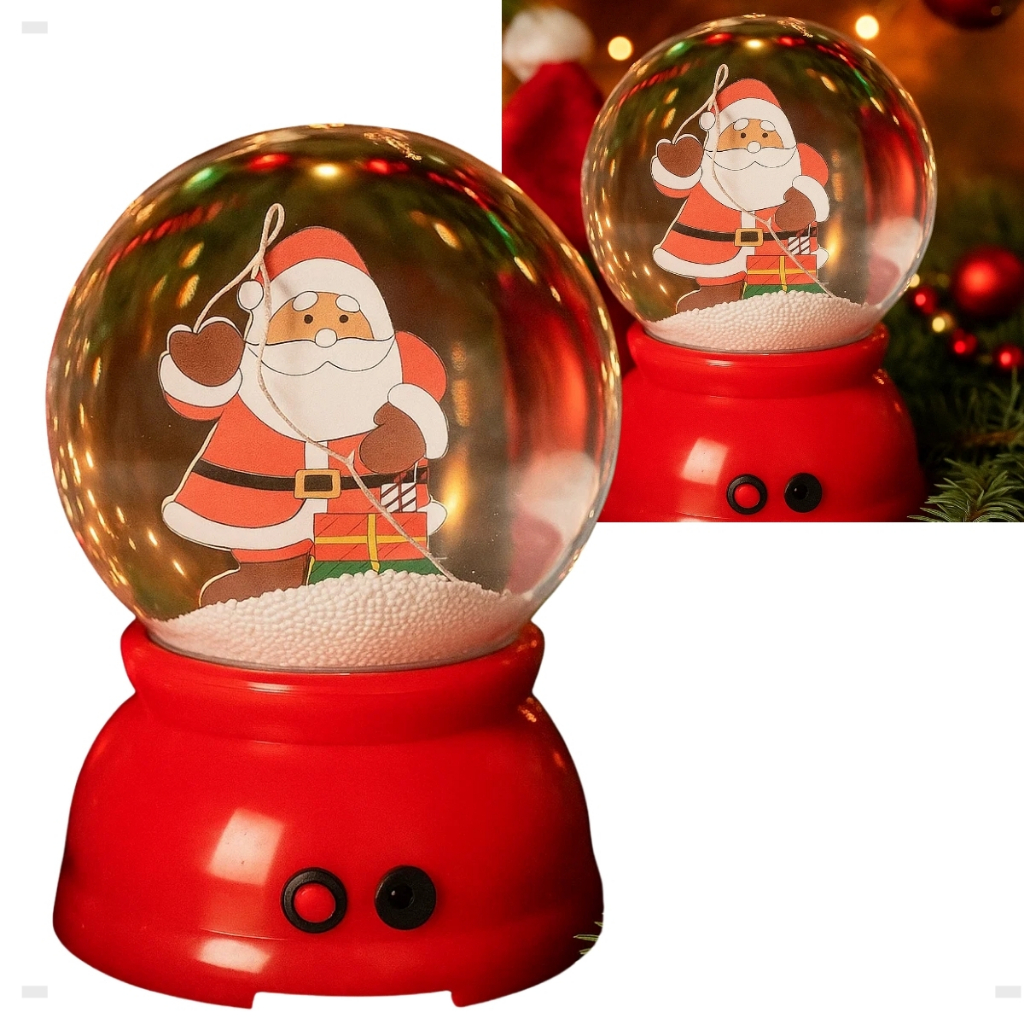 Globo De Neve 22 cm  Mexe De Verdade C/ Som E Luzes Musica Natalina
